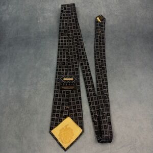 Donald J Trump Signature Collection Mens Silk Tie Black Silver Geometric Square